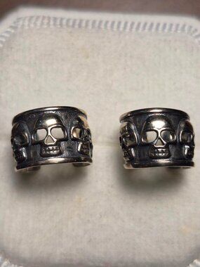 Solid 925 Sterling Silver Wide Skull Ear Cuffs